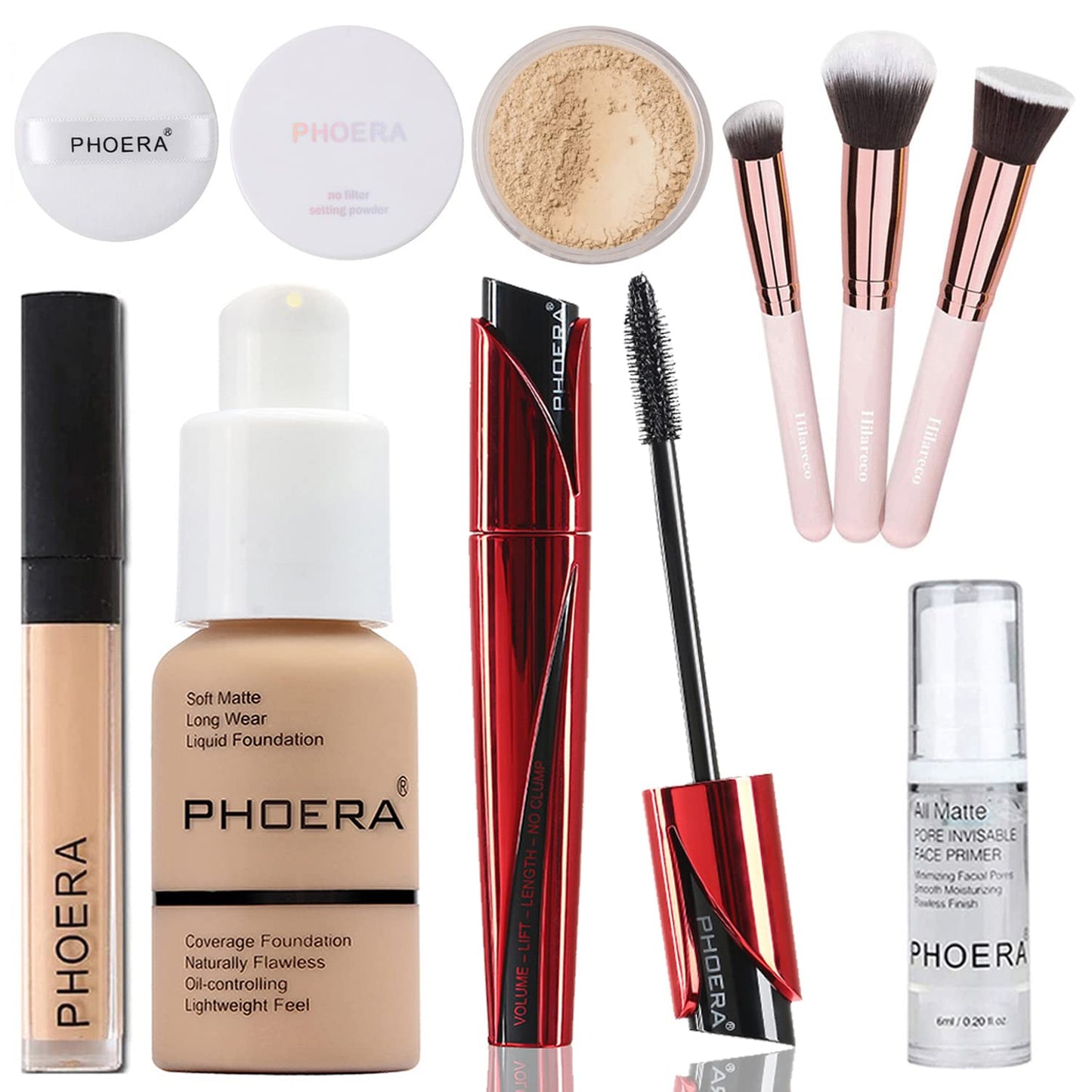 PHOERA Foundation,PHOERA 9D Mascara,PHOERA Makeup Foundation Full Coverage,PHOERA Primer, PHOERA Powder, PHOERA Concealer, Kabuki Brushes Foundation (104 Buff Beige)