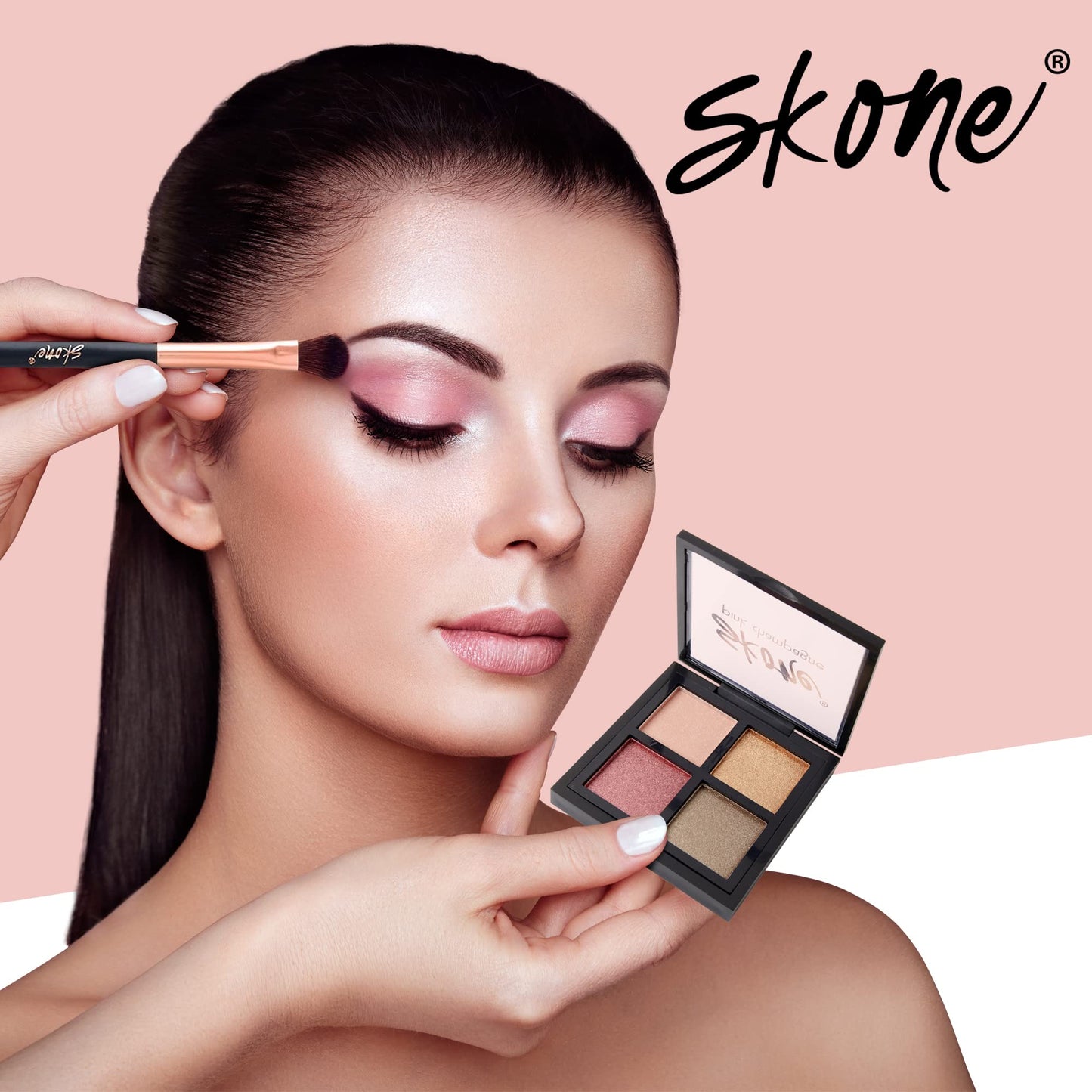 Skone Pink Champagne Eyeshadow Quad - Smokey Eye Makeup, Shimmery Shades of Champagne, Powder Form, Female Targeted, 20g