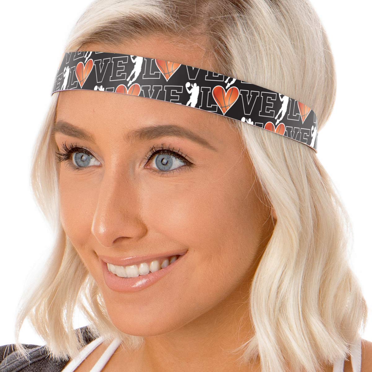 Hipsy Adjustable No Slip I Love Basketball Headbands for Women Girls & Teens (Black Love Basketball Team 10pk)