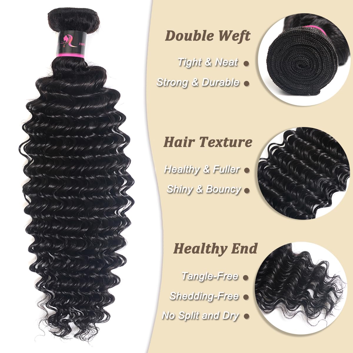 Beauty Youth Deep Curly Human Hair 3 Bundles(16 14 12inch)100% Unprocessed Brazilian Virgin Deep Wave Hair Weave 3 Bundles Human Hair Deep Curly Hair Extensions Natural Color