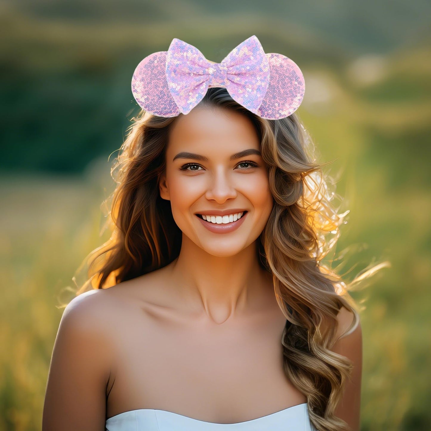 JOYFISCO Mouse Ears Headbands Shiny Bow Mouse Ears Headband Glitter Party Princess Decoration Cosplay Costume for Women Girls