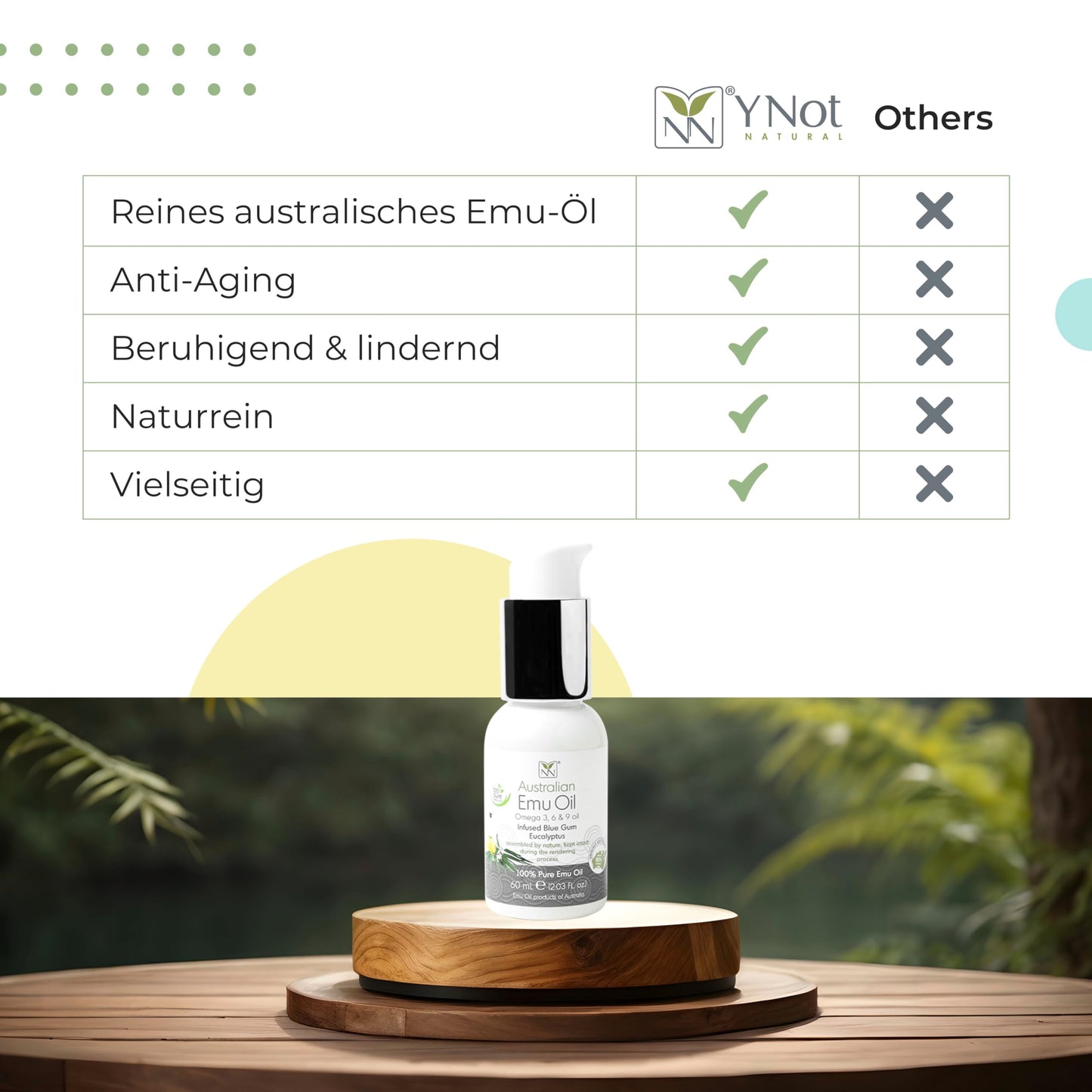 Emu Oil Pure Skin Moisturizer - Nail, Body, Face, Scalp & Hair Moisturizer with Omega 3, 6, 9, Vitamins, & Minerals - Australian Emu Oil for Skincare by Y-Not Natural - 60mL, Blue Gum Eucalyptus