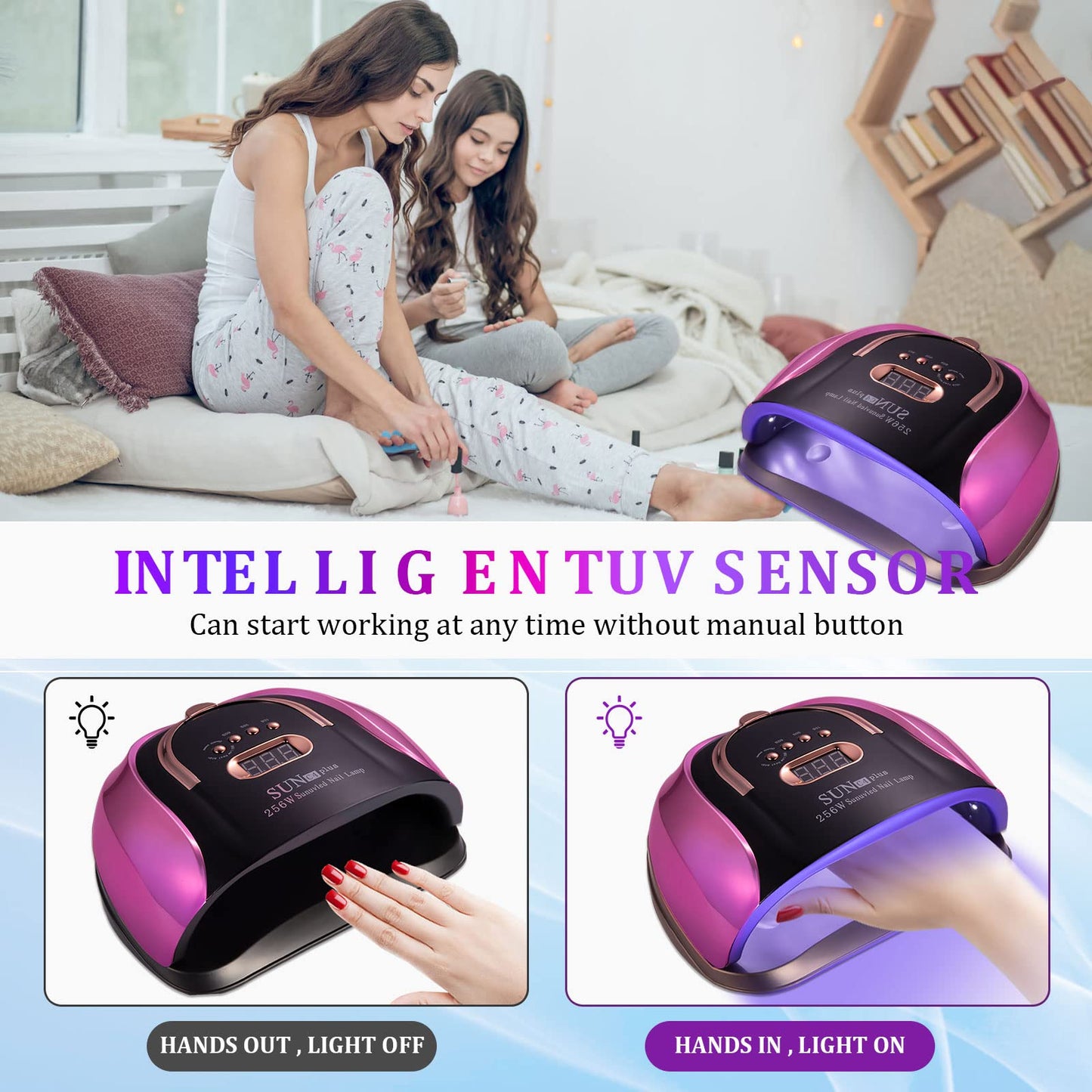 MUSERAY UV LED Nail Light, 256W High Power Nail Gel Light, 4 Timer Settings and Professional Manicure Nail Lamp with Automatic Sensor(Comes with 9 Free Gifts)