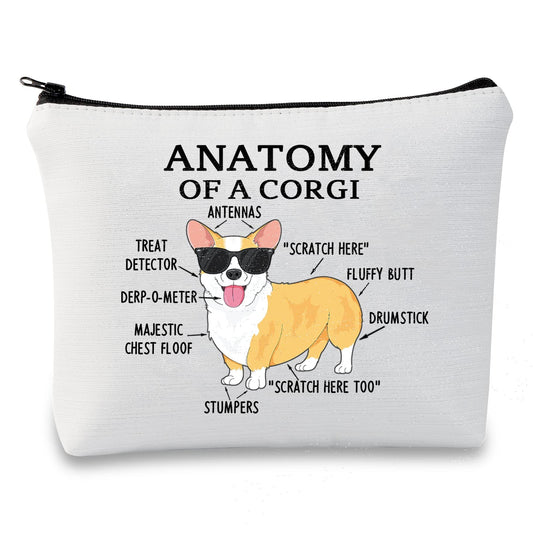 G2TUP Corgi Lover Gift Anatomy of a Corgi Makeup Bag Corgi Mom Cosmetic Bag with Zipper Corgi Owner Gift Dog Mama Lover Gift (Anatomy of a Corgi Fluorescent White)