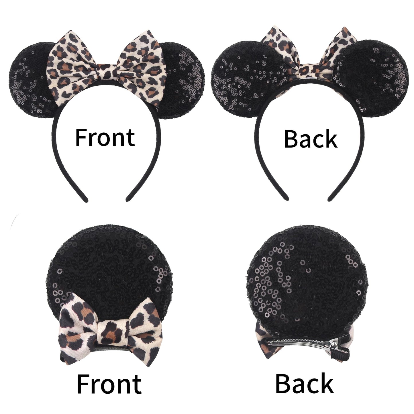 zhezesmila Leopard Mouse Ears Headband Classic Mouse Ears Clips & Mouse Ears Scrunchies for Women,Princess Hat Accessories, Animal-Leopard Party Headwear Cosplay for Adults Girls Boys（Leopardears