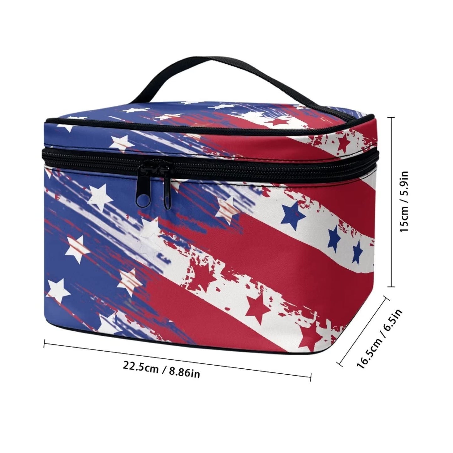 JEOCODY America Flag Cosmetic Bags for Women Travel Makeup Bag Portable Cosmetic Bag Multifunction Cosmetic Bag Toiletry Bag Large Capacity with Dividers for Cosmetics Makeup Brushes