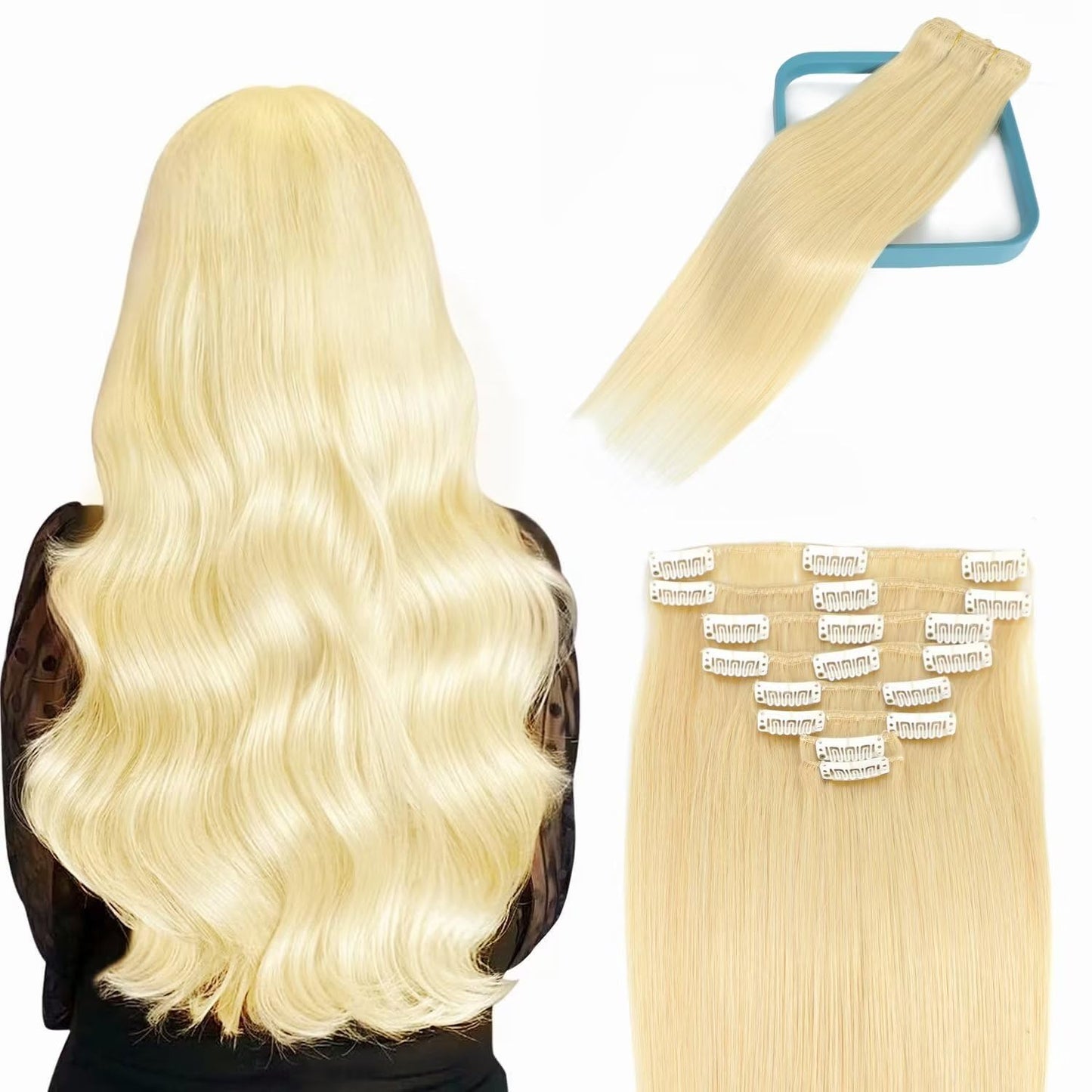 LORIEN 20 Inch Blonde Clip in Hair Extensions Real Human Hair 80g Clip in 100% Human Hair Extensions 8pcs Per Set with 18Clips Double Weft #613 Blonde Color