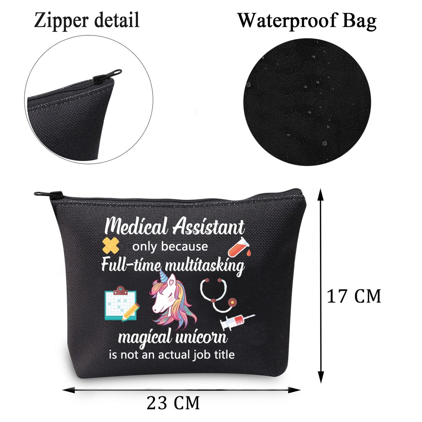 MBMSO Medical Assistant Makeup Bag MA Gift for Nurse Medical Assistant Graduation Gift Cosmetic Pouch Bag Unicorn Bag(Medical Assistant bag-black)