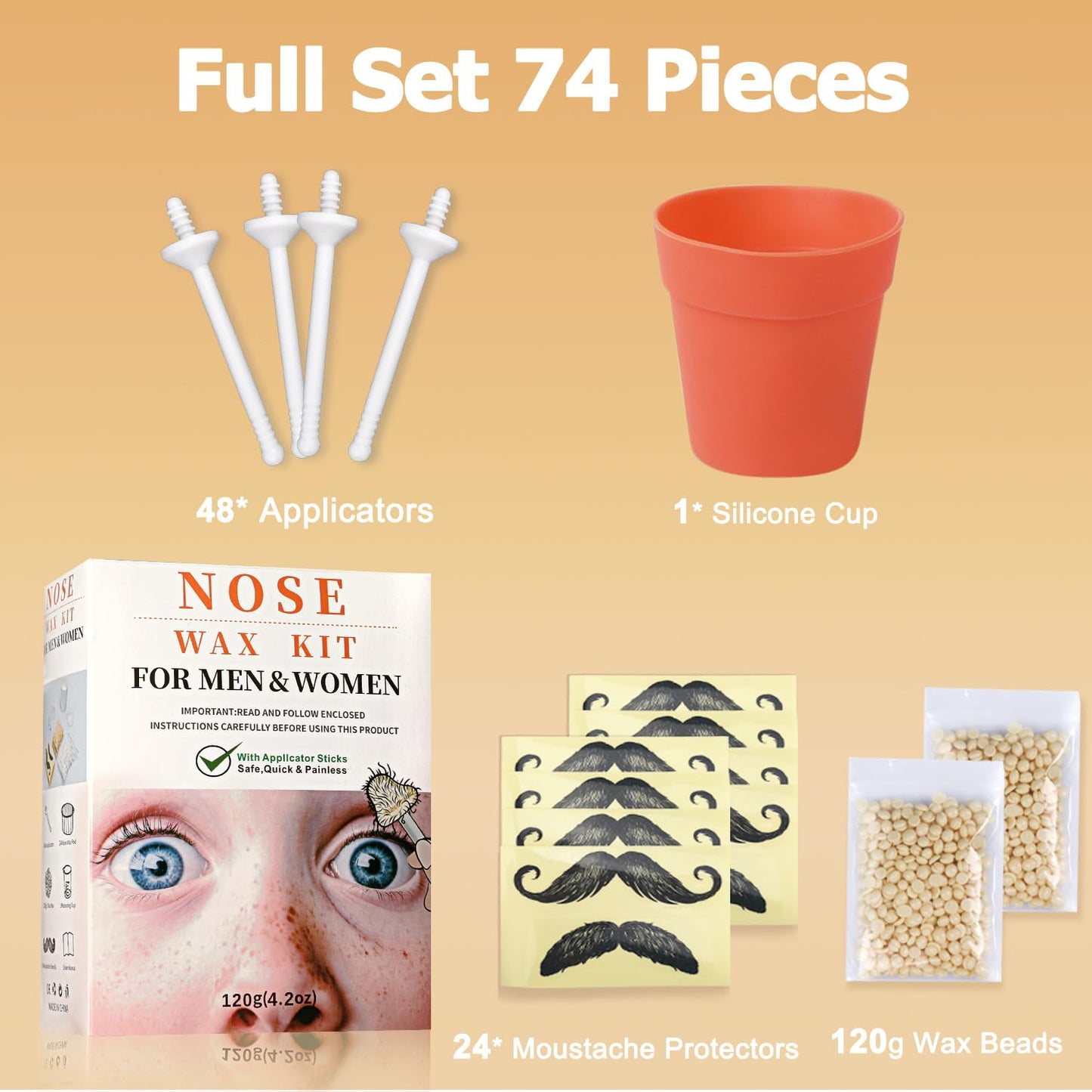 120g Wax Nose Hair Remover | Nose Hair Waxing Kit with 48 Applicators | Long Lasting Kit from CoFashion Nose Hair Wax Kits for Men and Women | Painless Quick & Easy Nose Wax Kit | 24 Mustache Guard