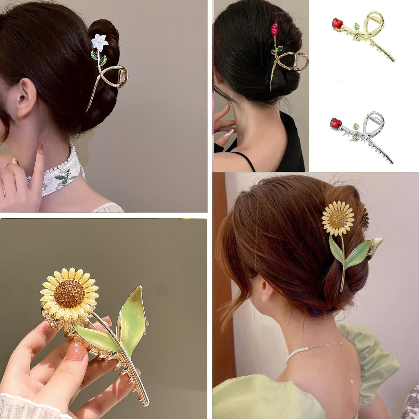 Flower Metal Hair Claw Clips 6 Pcs Cute Large Tulip Hair Claw NonSlip Hair Barrettes Strong Hold Hair Clamps Fashion Hair Accessories for Woman Girls with Long Thick Thin Curly Hair (B Style)