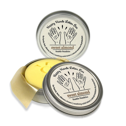 Seattle Sundries Sweet Almond Natural Beeswax & Shea Butter 2x (1.15oz) Hand Made Solid Lotion Bars in tins- Moisturize & Protect Dry Skin - Lotion Set for Women from