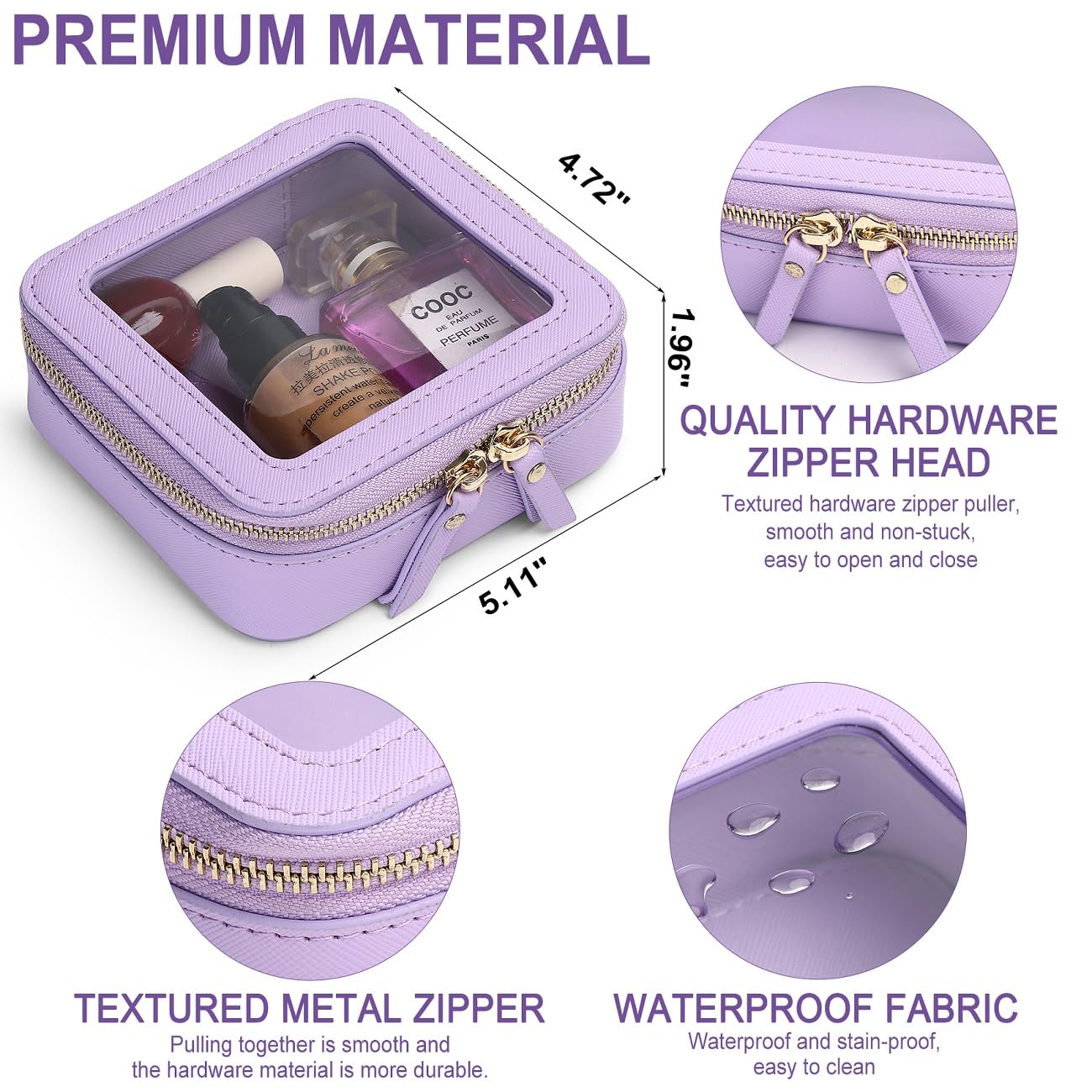 Pinkmik Clear Mini Makeup Bag Transparent Travel Cosmetic Makeup Case & Toiletry Bag for Women Clear Car Bag (C/Purple, MINI)