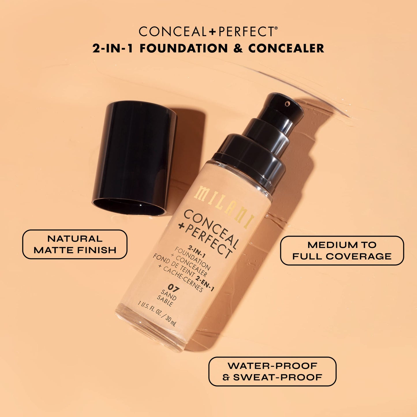 Milani Conceal + Perfect 2-in-1 Foundation + Concealer - Creamy Nude (1 Fl. Oz.) Cruelty-Free Liquid Foundation - Cover Under-Eye Circles, Blemishes & Skin Discoloration for a Flawless Complexion