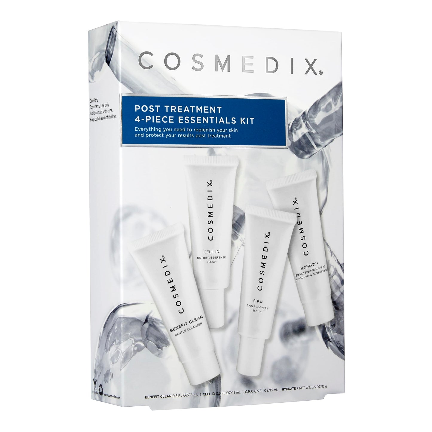 COSMEDIX Starter Kit - 4-Piece Travel Size Skin Care Kit - Features Best Sellers on Amazon for Skincare - Includes Gentle Face Cleanser, Face Serum, SPF Sunscreen and Hydrating Face Moisturizer