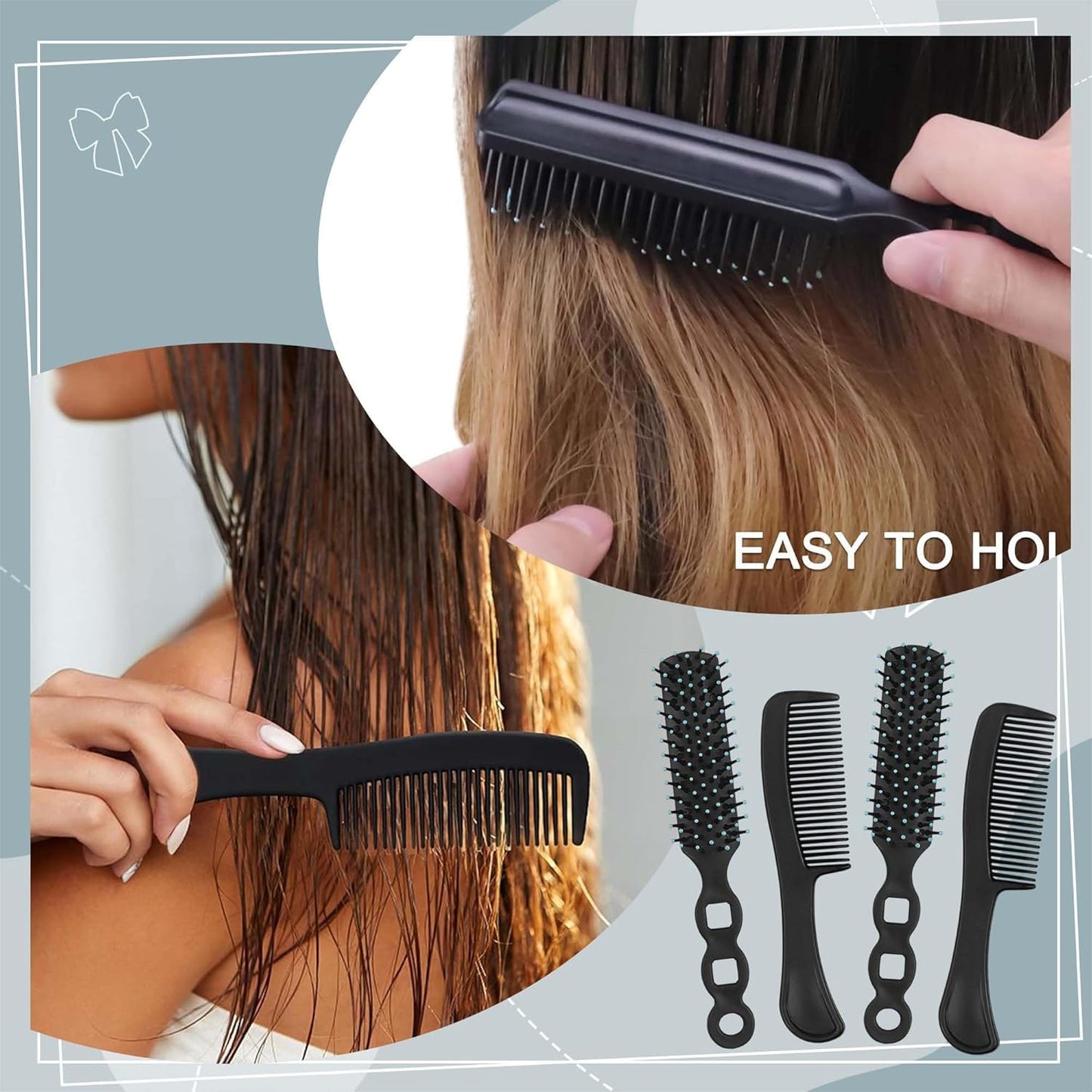 Gisdo 200 Pcs Hair Brush and Comb Set in Bulk for Homeless Individually Wrapped, Bulk Comb Brush Hairbrush for Women Kids Hotel Homeless Charity (Black)