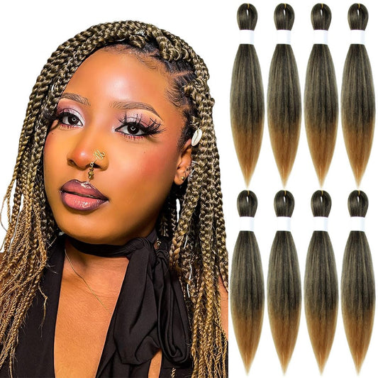 KAVSORAPI 16 Inch Braiding Hair Pre Stretched Short Ombre Straight Crochet Braids Yaki Texture Synthetic Fiber 8 Packs (T27/Ombre Honey Blonde)