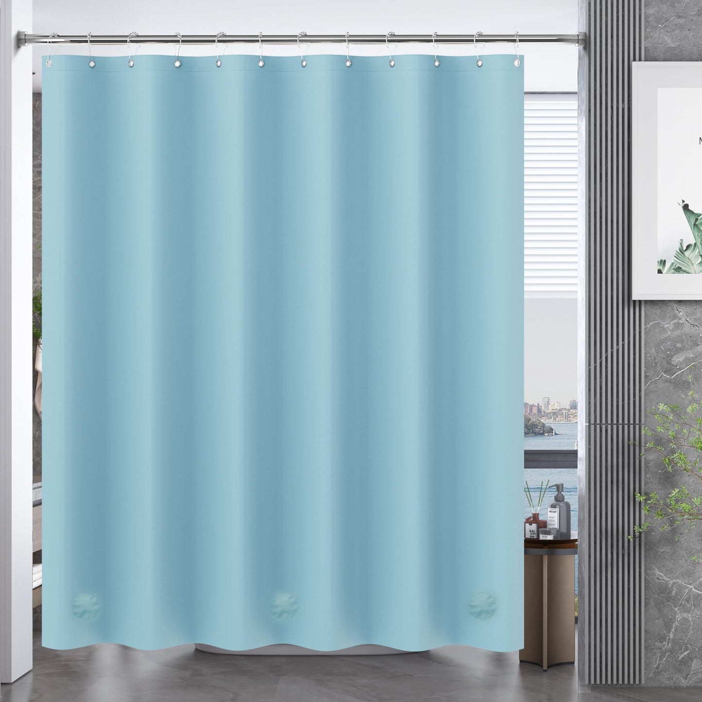 AmazerBath Teal Shower Curtain Plastic 72x72 Inches, Premium PEVA Shower Curtain Teal, 8G Heavy Duty Teal Shower Curtains for Bathroom with 3 Big Weighted Stones and 12 Rustproof Grommets