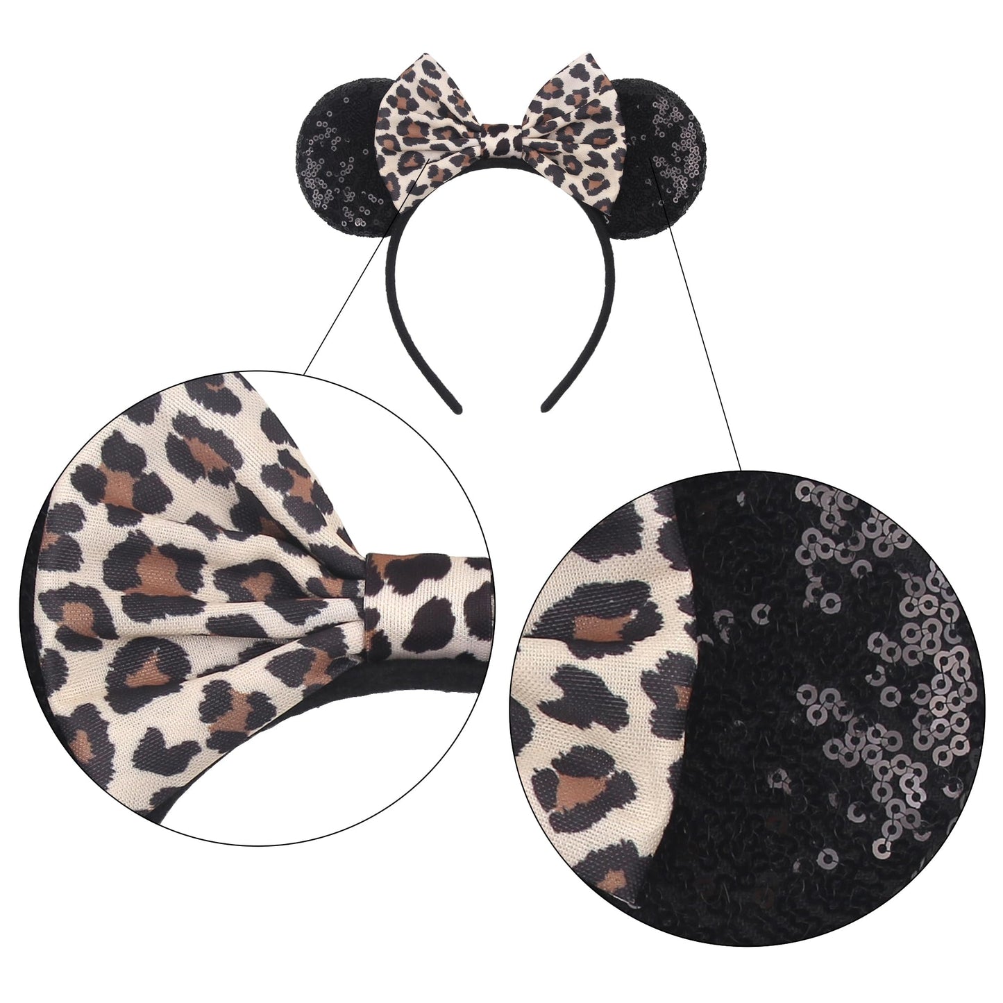 zhezesmila Leopard Mouse Ears Headband Classic Mouse Ears Clips & Mouse Ears Scrunchies for Women,Princess Hat Accessories, Animal-Leopard Party Headwear Cosplay for Adults Girls Boys（Leopardears