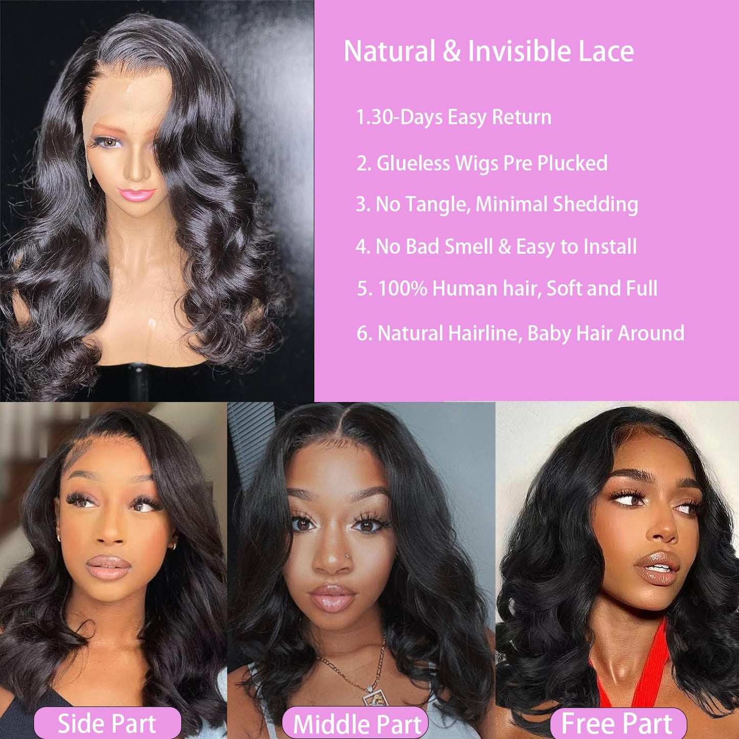 Ying Guan 250% Density 13x4 Lace Front Wigs Human Hair Pre Plucked Glueless Wigs for Women Body Wave Bob Lace Frontal Wear and Go Wigs for Beginners Brazilian Virgin Human Hair Wig 10 Inch