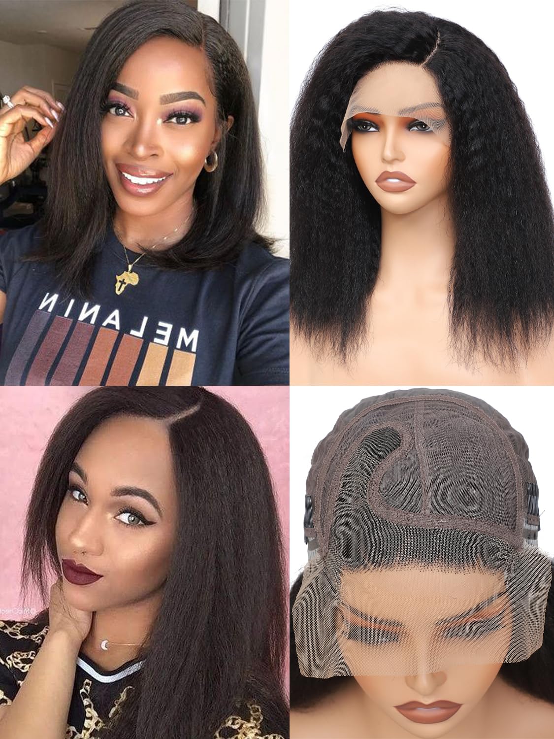 LYOLKSER kinky straight lace front wigs human hair pre plucked 180 density 100% human hair wigs yaki straight 6x4x1 c side part transparent hd glueless lace wigs for women 12 inch