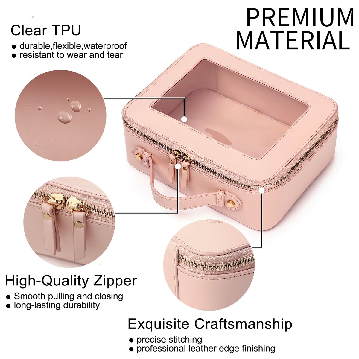 Pinkmik Clear Makeup Bag Travel Case Portable transparent Cosmetic Bag Case Clear Travel Toiletry Makeup Bag for Car with Zipper for Women (C/Pink, L)