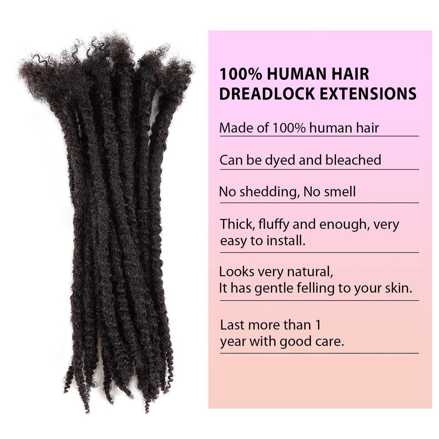 Orientdreads Human Textured Loc Extensions 0.4cm Loc Extension Human Hair,Natural Curly Hair,Full Handmade (8in 0.4cm 20 strands),Natural black)