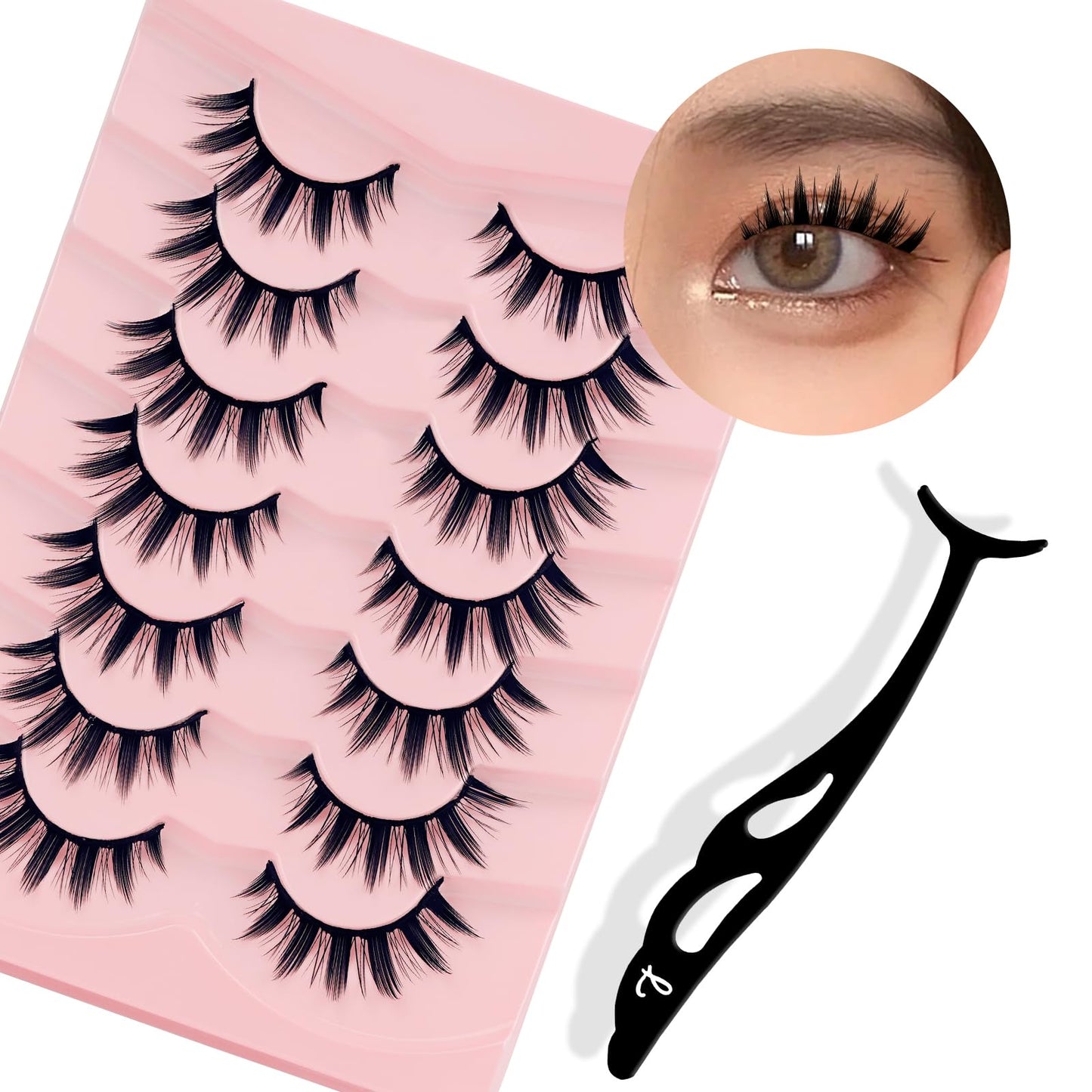 LANKIZ Manga Lashes Natural Look Anime Lashes False Eyelashes Lash Clusters Korean Japanese Makeup Asian Cosplay Fake Eyelashes Mink Wispy Fluffy Cluster Lashes 7 Pairs(Manga-14)