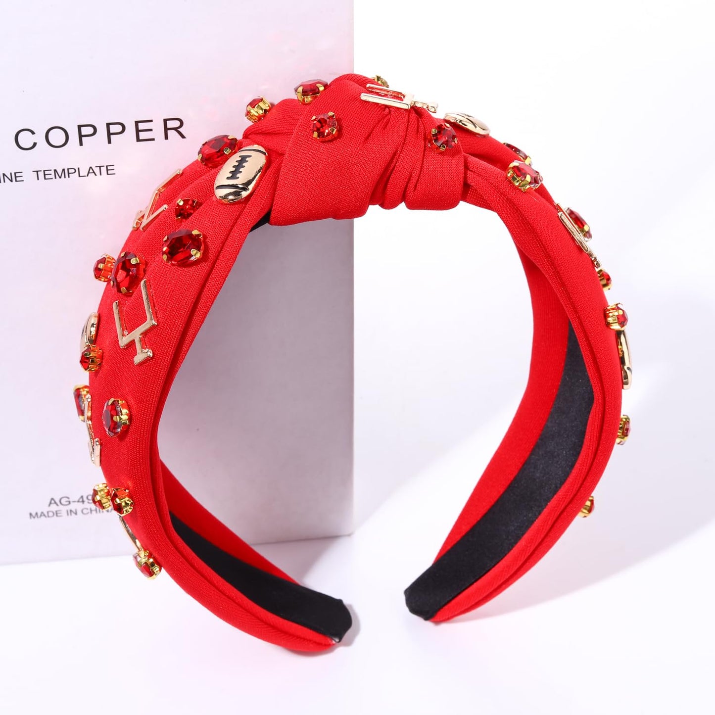 Football Headband Football Mom Accessories Game Day Football Charm Wide Hairband Headpiece White Red Black Rhinestone Top Knot Head Band Game Day Sport Headband Football Gameday Outfit