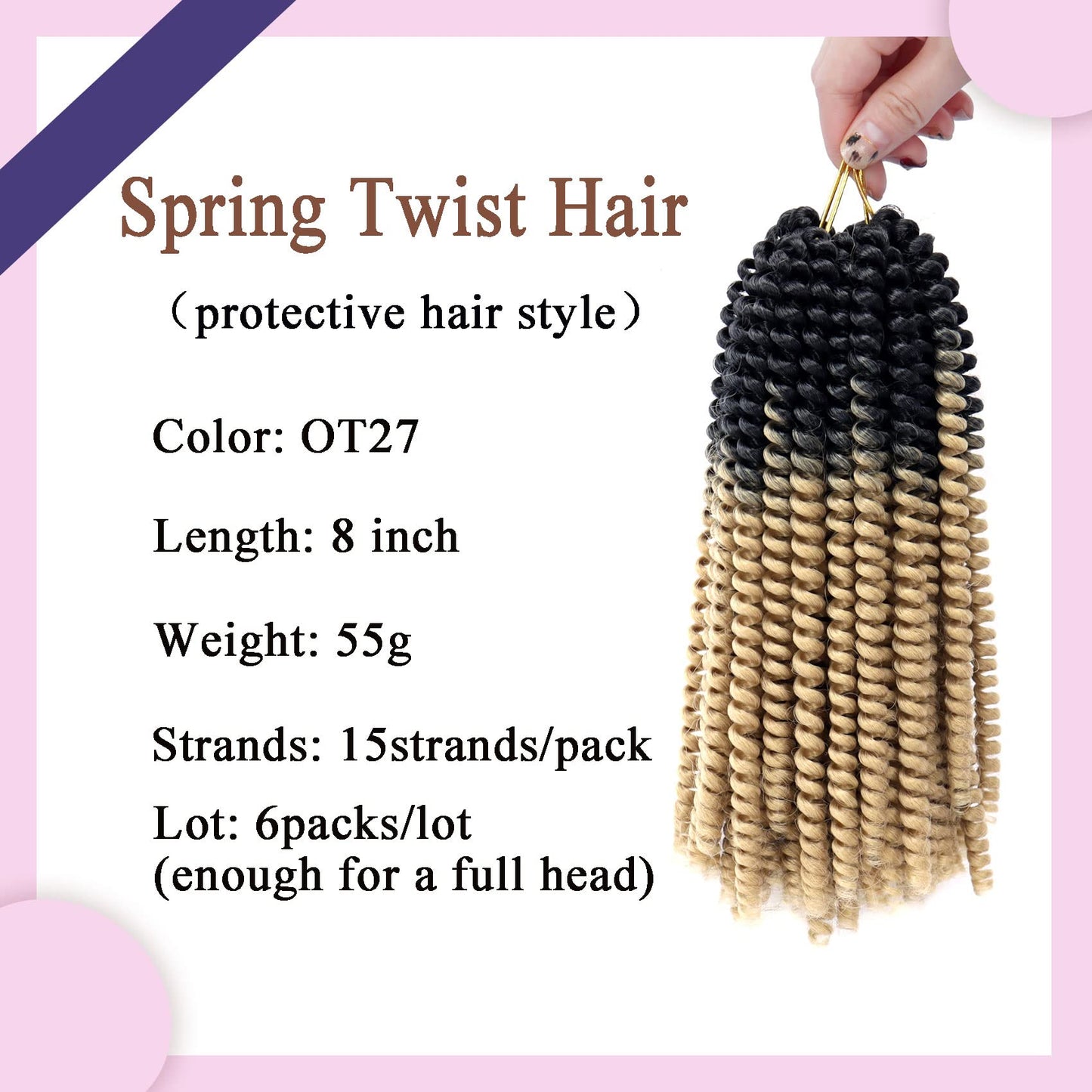 6 Packs Spring Twist Hair Blonde 8 Inch Spring Twist Crochet Hair Fluffy Spring Twist Synthetic Fiber Bomb Twist Crochet Braids Low Temperature Twist Crochet Hair for Black Women(OT27)