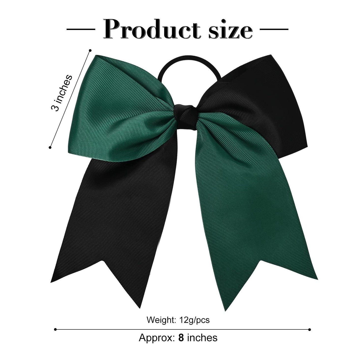 12 PCS 8" Large Cheer Bows Black Green Girl Hair Bows Cheerleading Softball Bow Hair Ties Hair Accessories for cheerleaders football Competition Sports