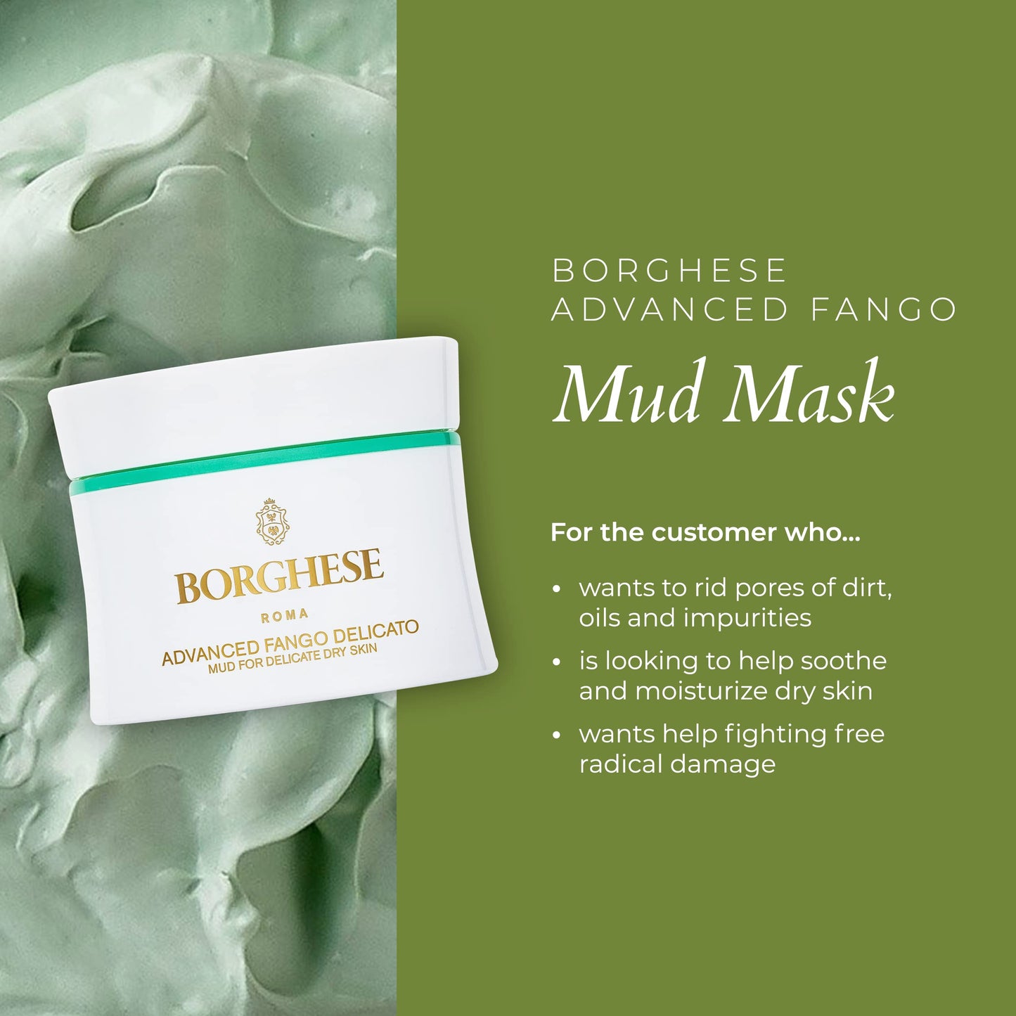 Borghese Advanced Fango Delicato Moisturizing Mud Mask - For Delicate Dry Skin - 2.7 FL Oz