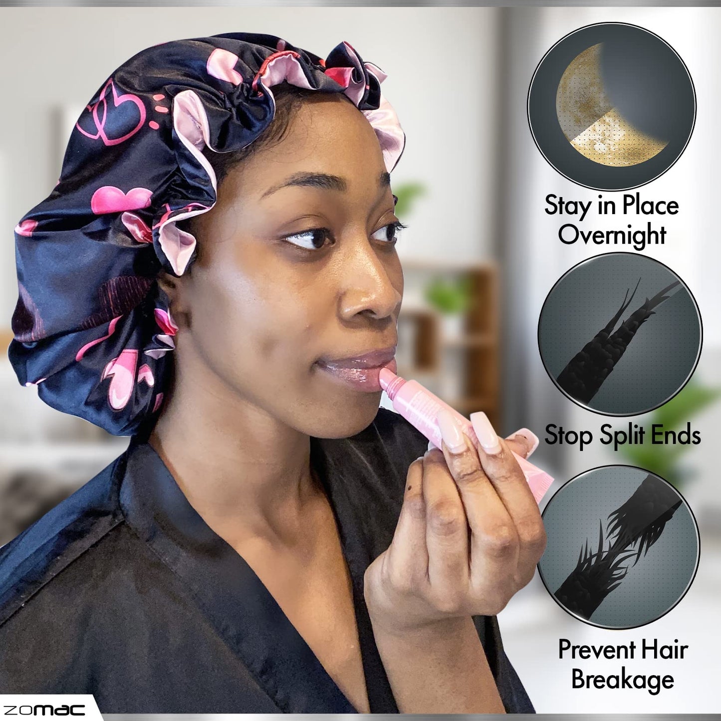 Zomac Satin Bonnet Bundled with Hawaiian Silky Miracle Worker 14 in 1 Hair Moisturizer (Leave In Conditioner) (Hearts)