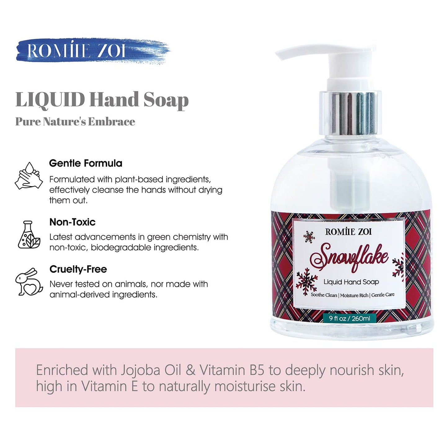 ROMIIE ZOI Christmas Liquid Hand Soap with Gift Box - Scottish Tartan, Infused with Winter Pine Aroma - 260ml/ 9 fl.oz