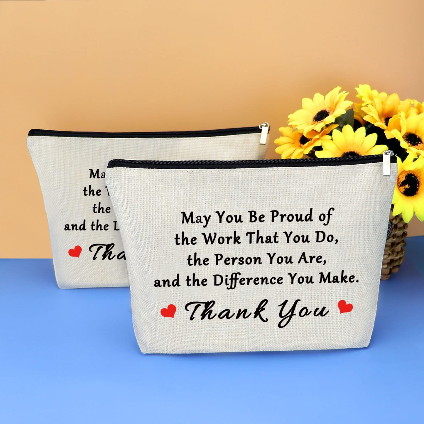 2 Pcs Thank You Gift Makeup Bag for Women Inspirational Gift for Employee Volunteer Social Worker Nurse Teacher Appreciation Gifts Thanksgiving Graduation Christmas Gift Cosmetic Bag Travel Pouch