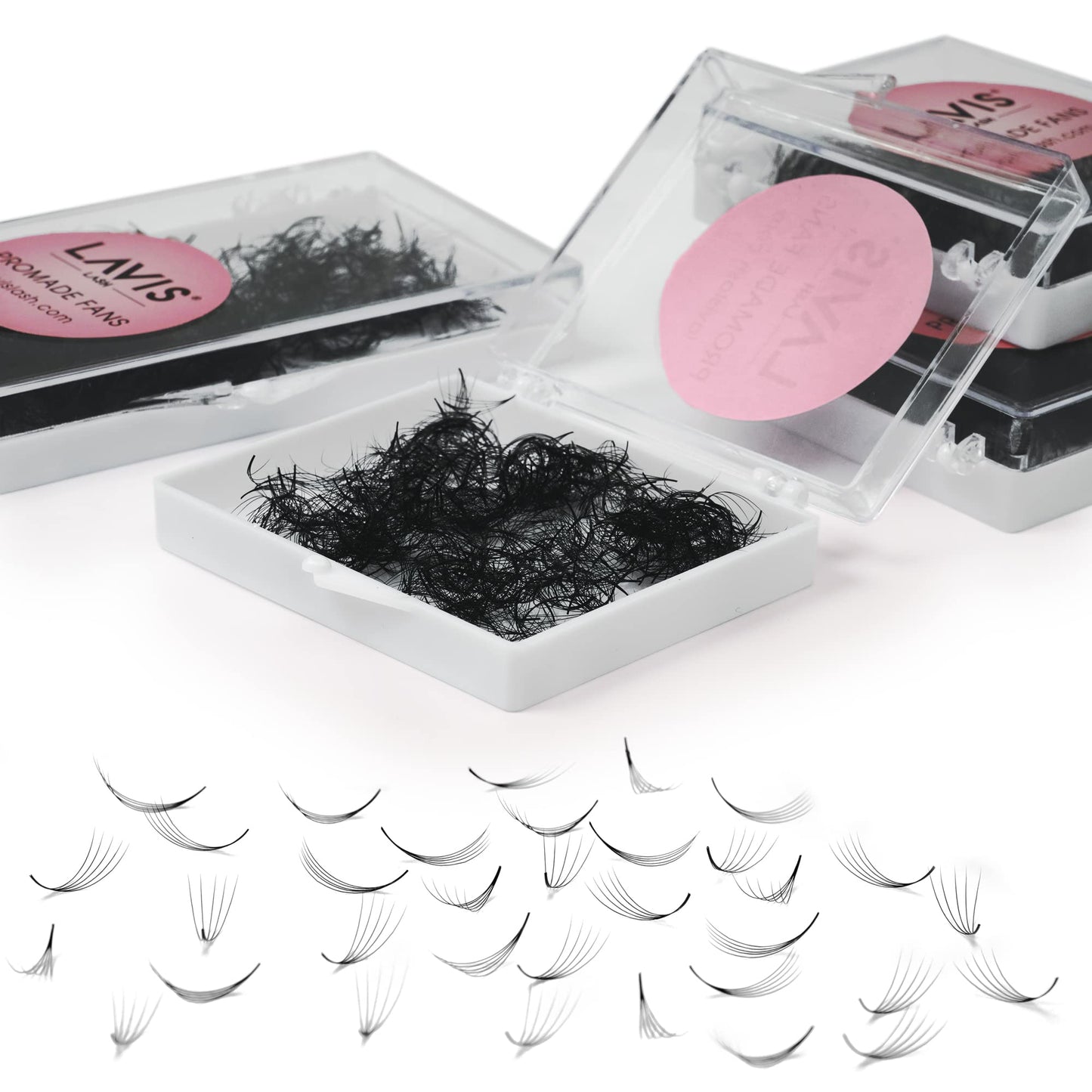 LAVISLASH 500 Promade Fans Eyelash Extension | Handmade Loose Volume Lash | Mutiple Options 3D-8D/10D/12D/14D/16D Fans | 0.03/0.05/0.07mm Thickness | C/CC/D Curl | 8-16mm Length(5D-0.07-CC-16mm)