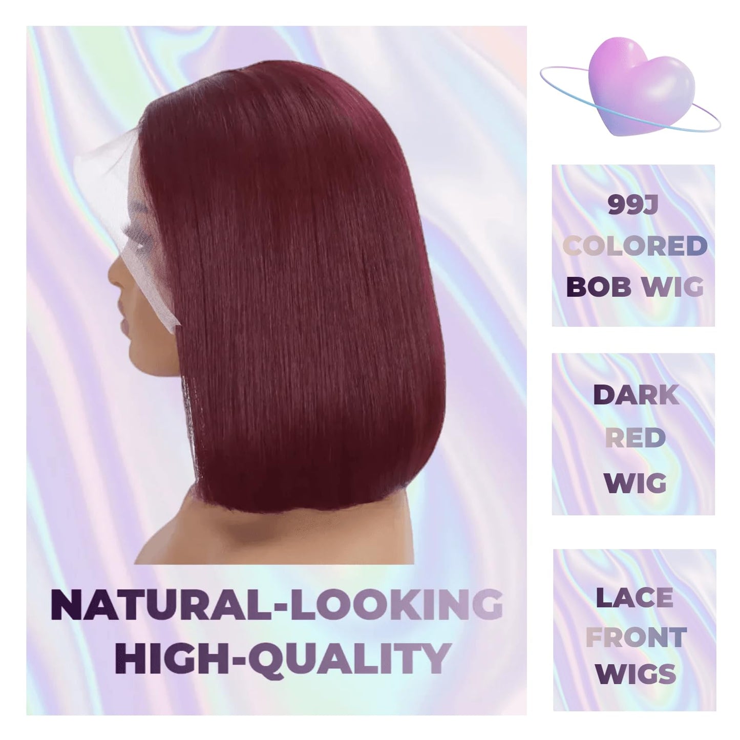 BOELYNN 99j Burgundy Bob Wig Human Hair 13x4 Lace Frontal 100% Real Hair Shoulder Length Wig 180% Density Dark Red Bob Wig Short Human Hair Wigs for Black Women Elastic Band Attached Inside 12 Inch