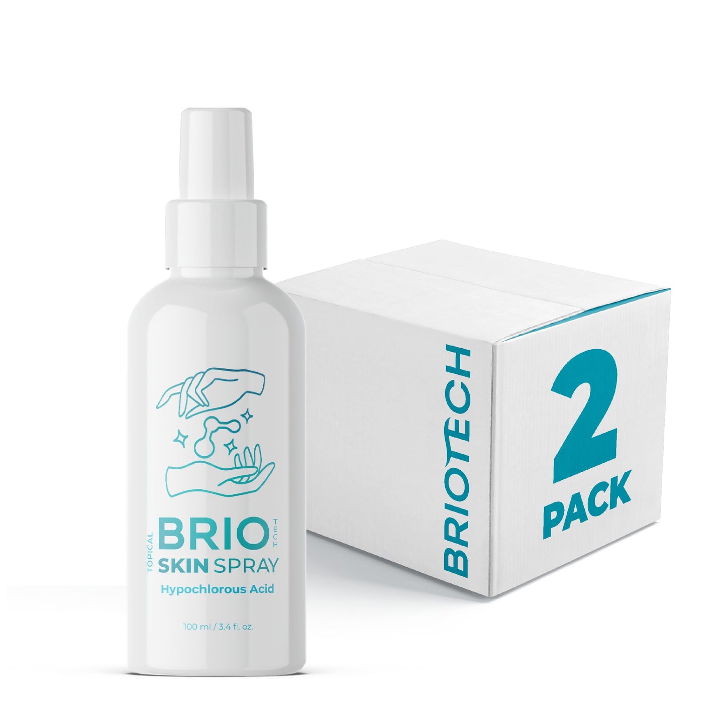 BRIOTECH Topical Skin Spray, Hypochlorous Acid Spray for Body & Face, Eyelid Cleanser, HOCl Facial Mist, Support Against Irritation, Calm Redness, Soothe Foot & Scalp, 1 Liter Refill ea, 2 ct