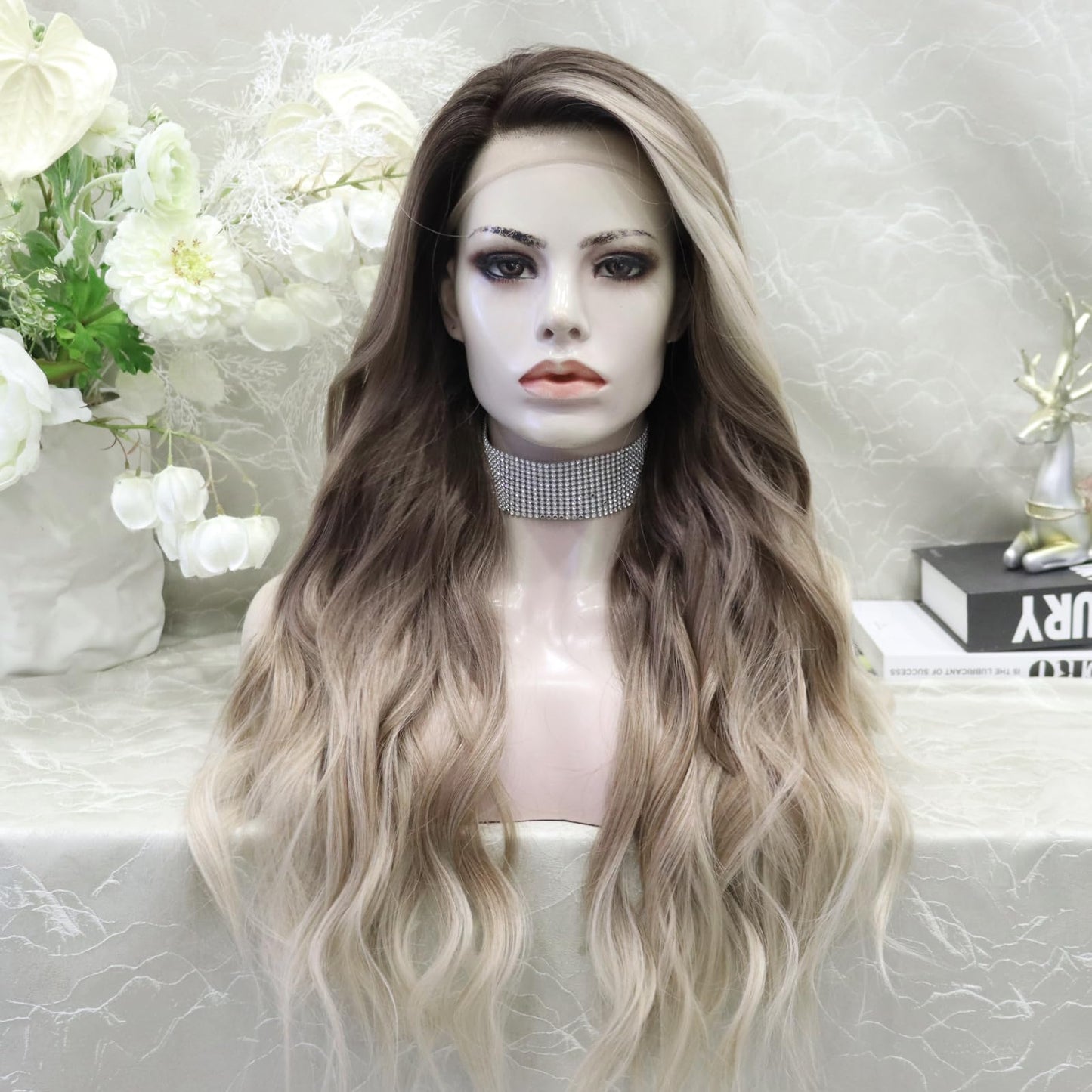 IMSTYLE Long Ombre Brown Wig: 13x4 Synthetic Lace Front Wig, Free Part Natural Hairline Long Wavy Wig Heat Resistant Fiber Daily Wigs Hair Replacement Wig Cosplay Costume Halloween Wigs (Ombre Brown)