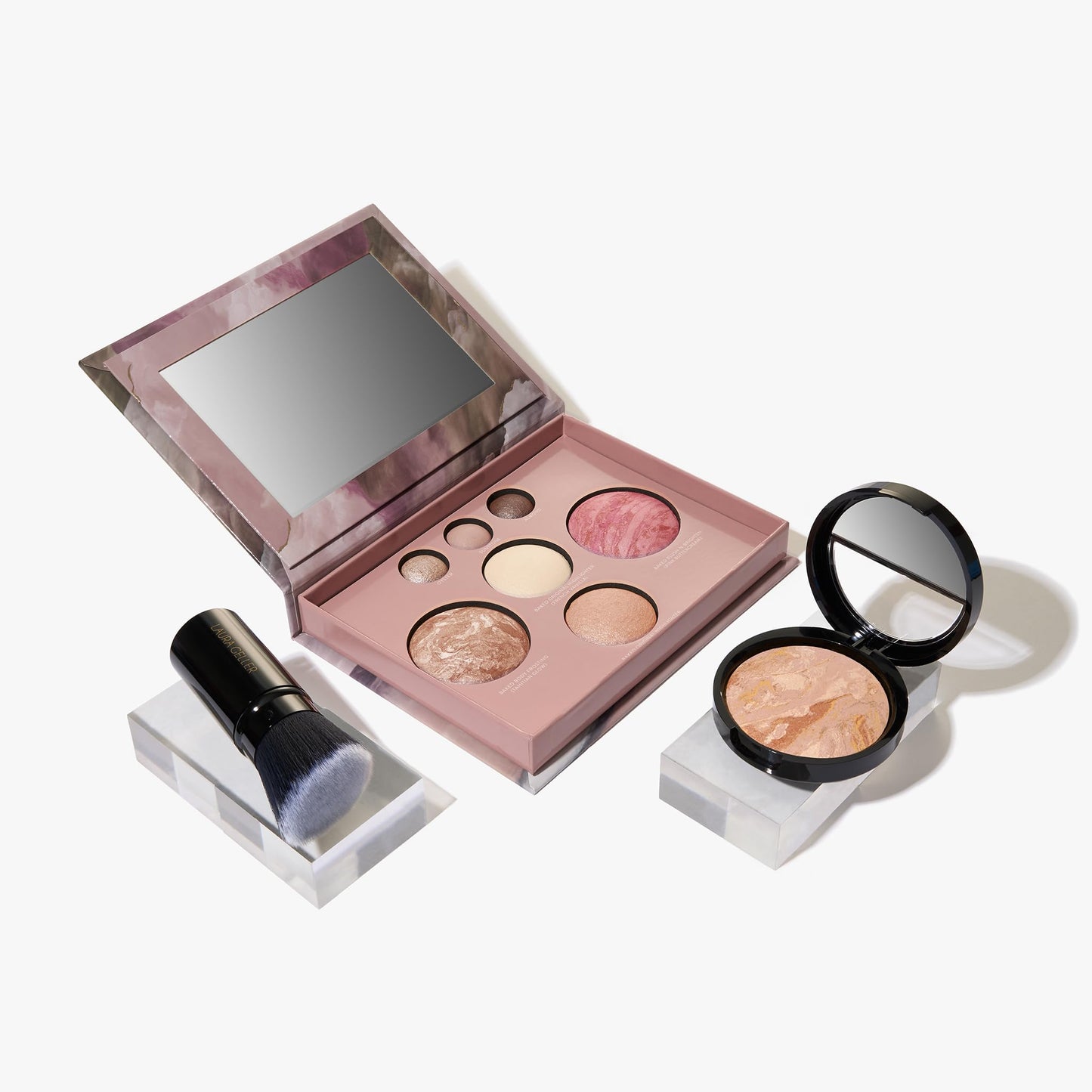 LAURA GELLER NEW YORK Baked Starter Kit: Baked Balance-n-Brighten Powder Foundation, Fair + Best of the Best Palette Blush Bronzer Highlighter Eyeshadow + Retractable Kabuki Brush