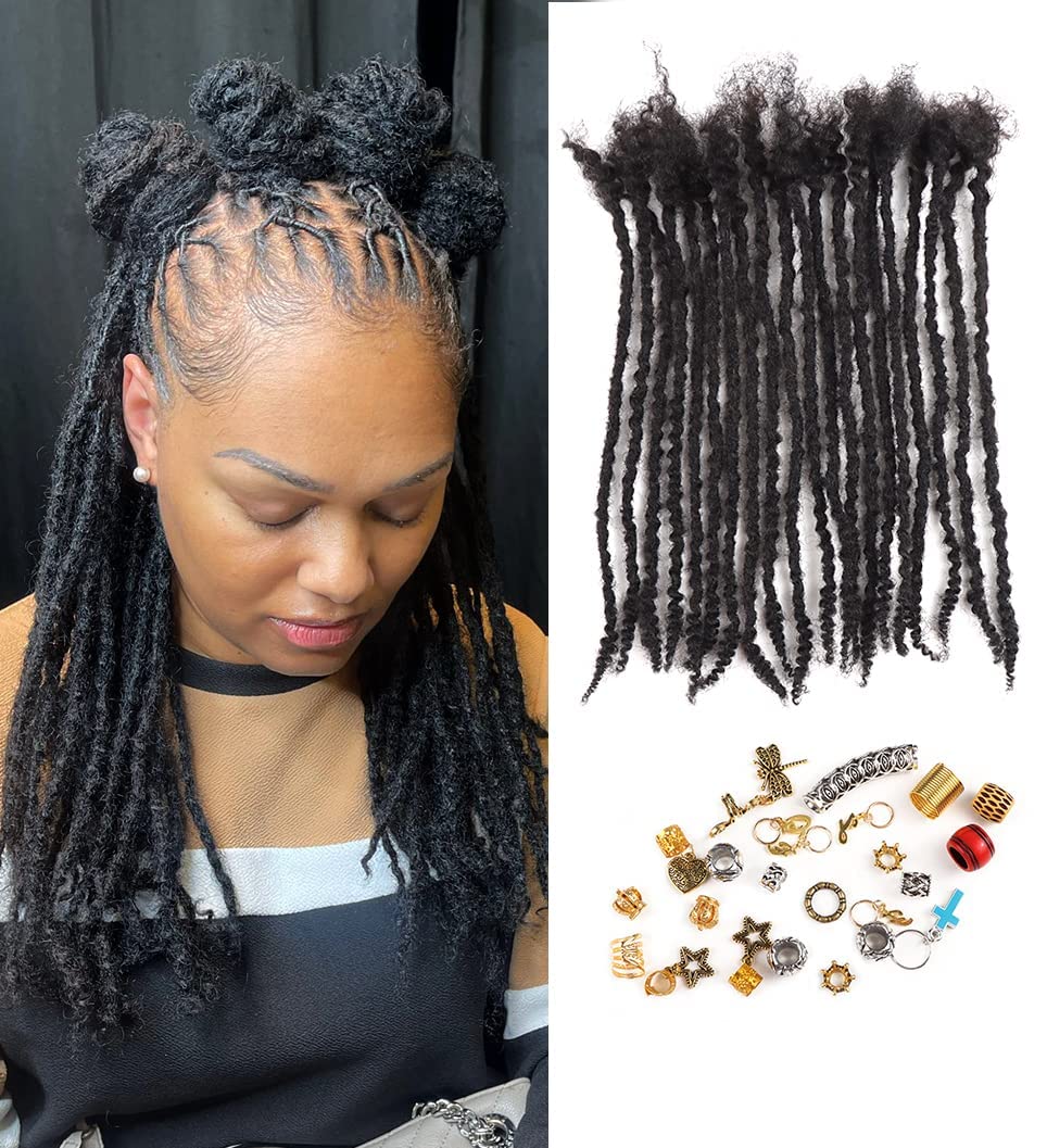 Orientdreads Human Textured Loc Extensions 0.4cm Loc Extension Human Hair,Natural Curly Hair,Full Handmade (8in 0.4cm 20 strands),Natural black)