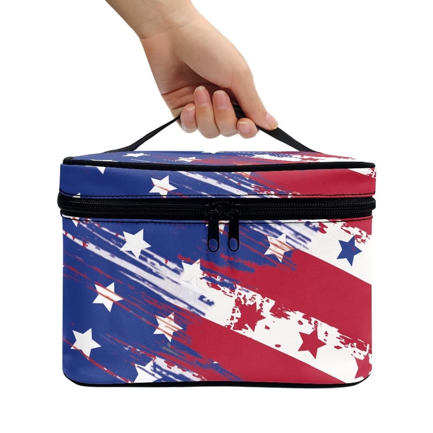 JEOCODY America Flag Cosmetic Bags for Women Travel Makeup Bag Portable Cosmetic Bag Multifunction Cosmetic Bag Toiletry Bag Large Capacity with Dividers for Cosmetics Makeup Brushes