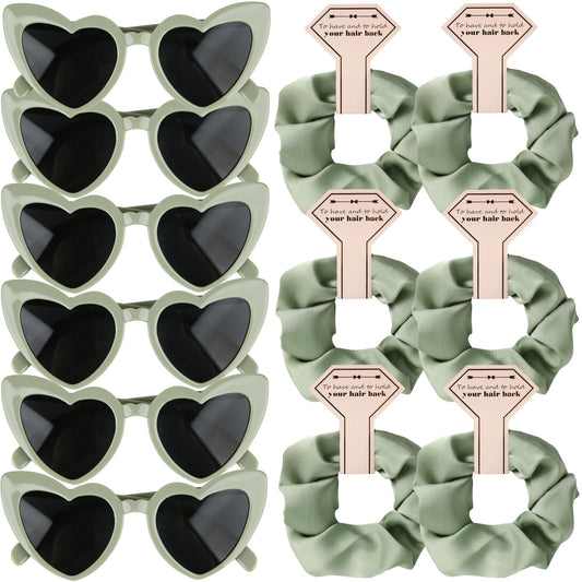 Clcnsusilk Satin Bridesmaid Scrunchies Bachelorette HairTies Set of 6 sunglasses Bridal Shower No Damage Hair ties ideas Gift for Wedding Party Favors Bridesmaid Proposal Gifts (Sage Green)