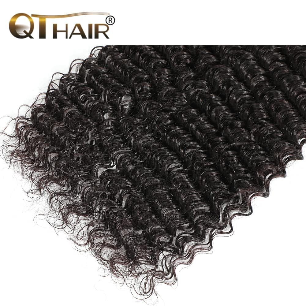 QTHAIR 14A Brazilian Virgin Hair Deep Wave Hair Extensions(18'' 20'' 22'' 24'',400g) 100% Unprocessed Deep Wave Brazilian Virgin Human Hair Wave Bundles