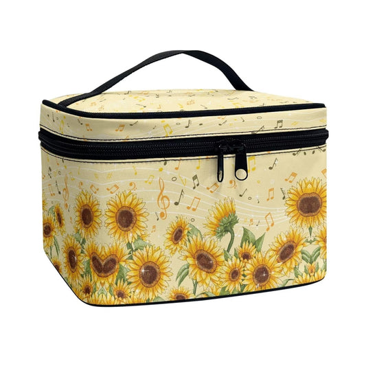 doginthehole Sunflower Make Up Bag Travel Cosmetic Case with Top Handle, Portable Storage Bag Large Capacity Makeup Organizer Case for Women Girls