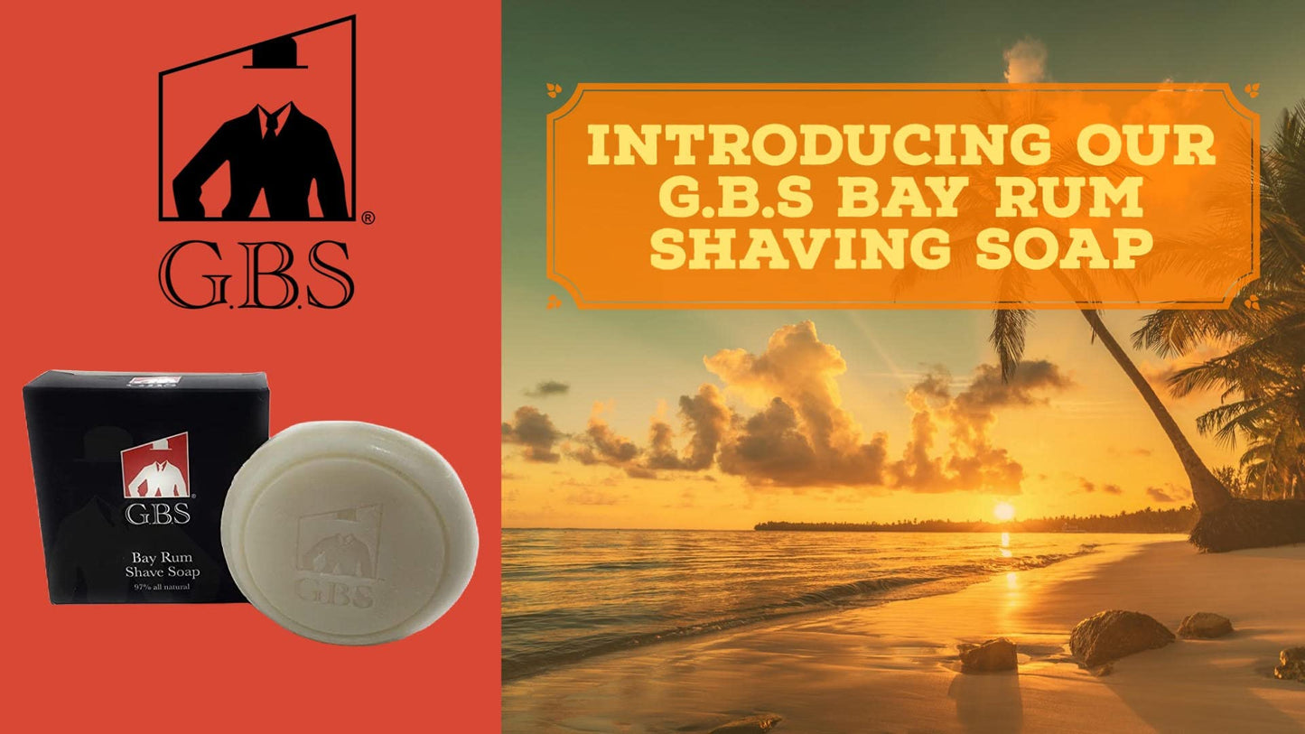 G.B.S 97% Bay Rum All-Natural Shave Soap Made with Shea Butter Coconut Oil, Avocado Oil, Balm Soap Towel & Travel Kit