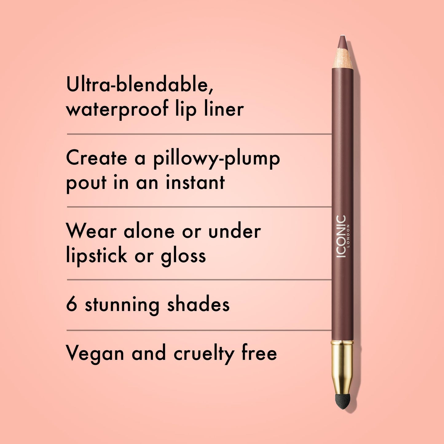 ICONIC LONDON Fuller Pout Sculpting Lip Liner | Blendable, Dual Ended Lip Liner with Creamy Colour and Lip Sponge for Buffing, Cruelty-Free, Vegan Makeup (Serving Lewks) 0.036 Oz