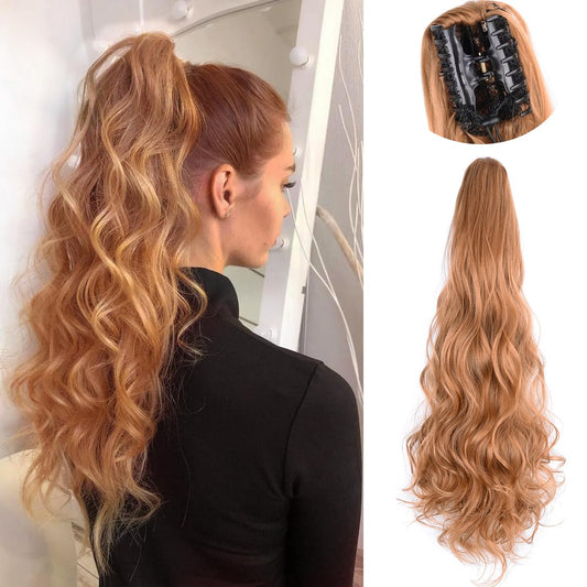 Yufeihe Hair Claw Clip Ponytail Extension 22Inch Long Wavy 150g/pack Synthetic Drawstring in Ponytail Hair Extensions for Women Daily Wear Clip on Ponytail (Light Auburn —30#)