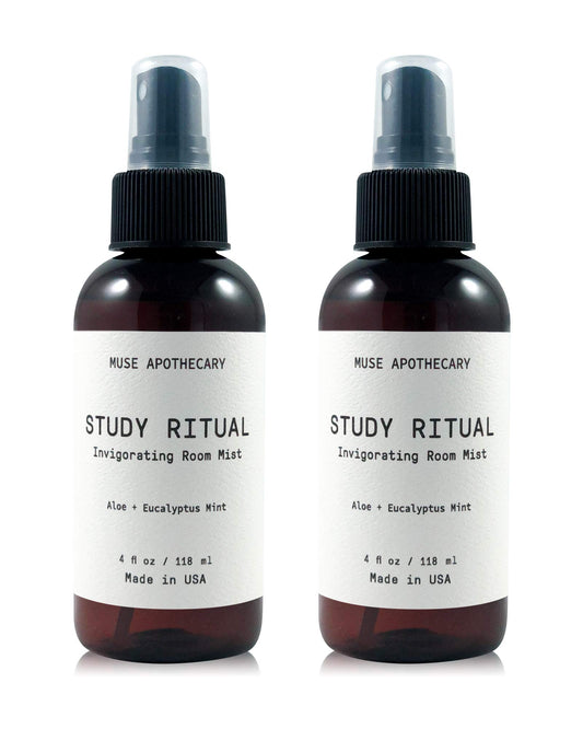 Muse Bath Apothecary Study Ritual - Aromatic and Invigorating Room Mist, 4 oz, Infused with Natural Essential Oils - Aloe + Eucalyptus Mint, 2 Pack