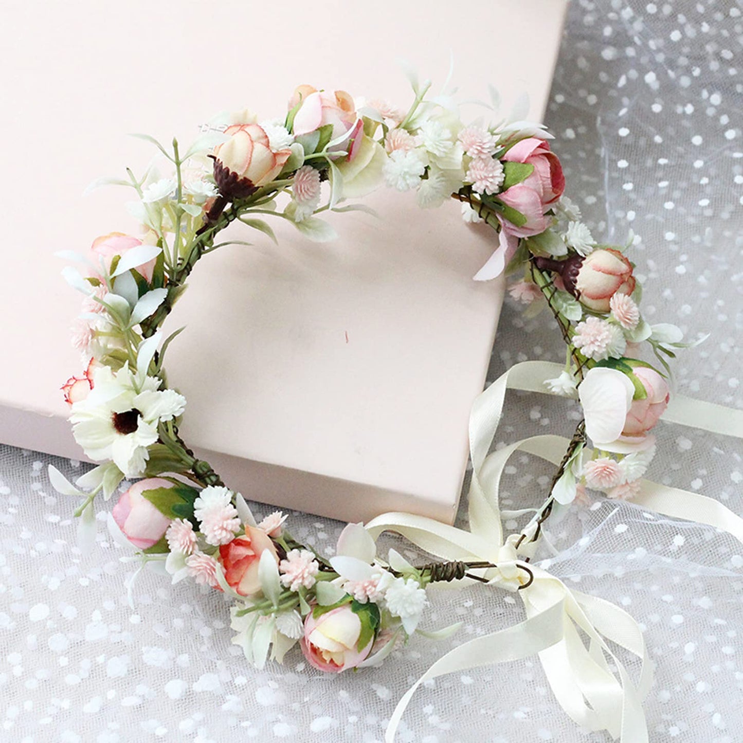 Lopsity Women Rose Floral Flower Crown Headband Rose Halo Wreath Wedding Bridal Hair Garland Ajustable Flower Hair Wreath (style2-pink)