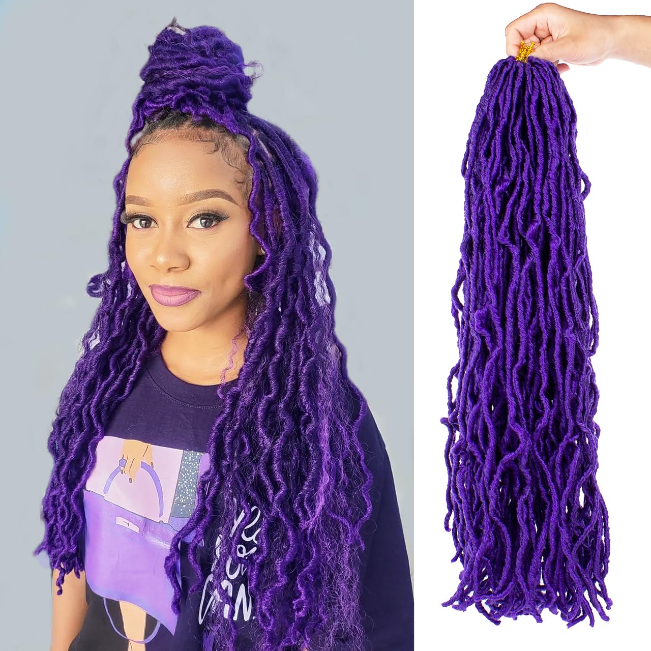 ZRQ 6 Packs Purple Soft Locs 24 Inch Faux Locs Crochet Braids Hair Pre-looped Colorful Locs, Curly Wave Goddess Locs Extended Afro Roots Dreadlocks Hair Extension Purple#